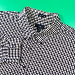 Van Heusen XXL‎ 18-18½ Brown Plaid Button Down Dress Shirt Long Sleeve No Iron